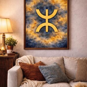 Amazigh Yaz Symbol Berber Blue Gold Abstract Printable Wall Art