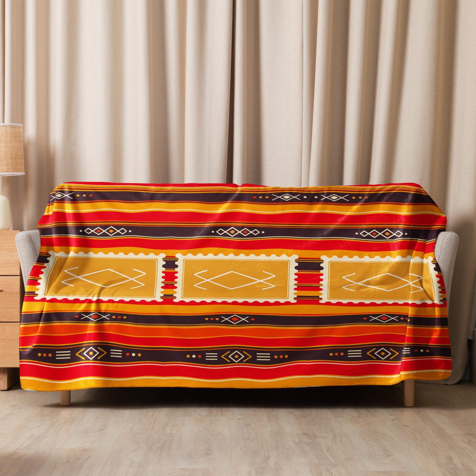 Kabyle Berber Amazigh Sherpa Textile Throw Orange Red North African Blanket
