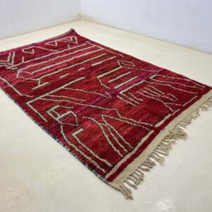 Berber Handwoven Red Wool Geometric Tribal Area Rug