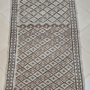 Amazigh Neutral toned Handmade Vintage Carpet - Wool Diamond Rug