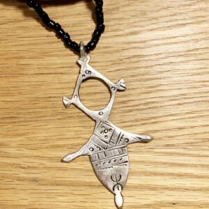 Amazigh Tuareg Symbolic Metal Pendant Necklace with Leather Cord