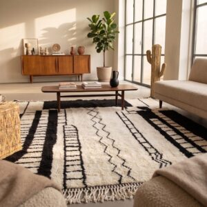 Custom Amazigh Berber Wool Neutral Living Room Geometric Handmade Rug