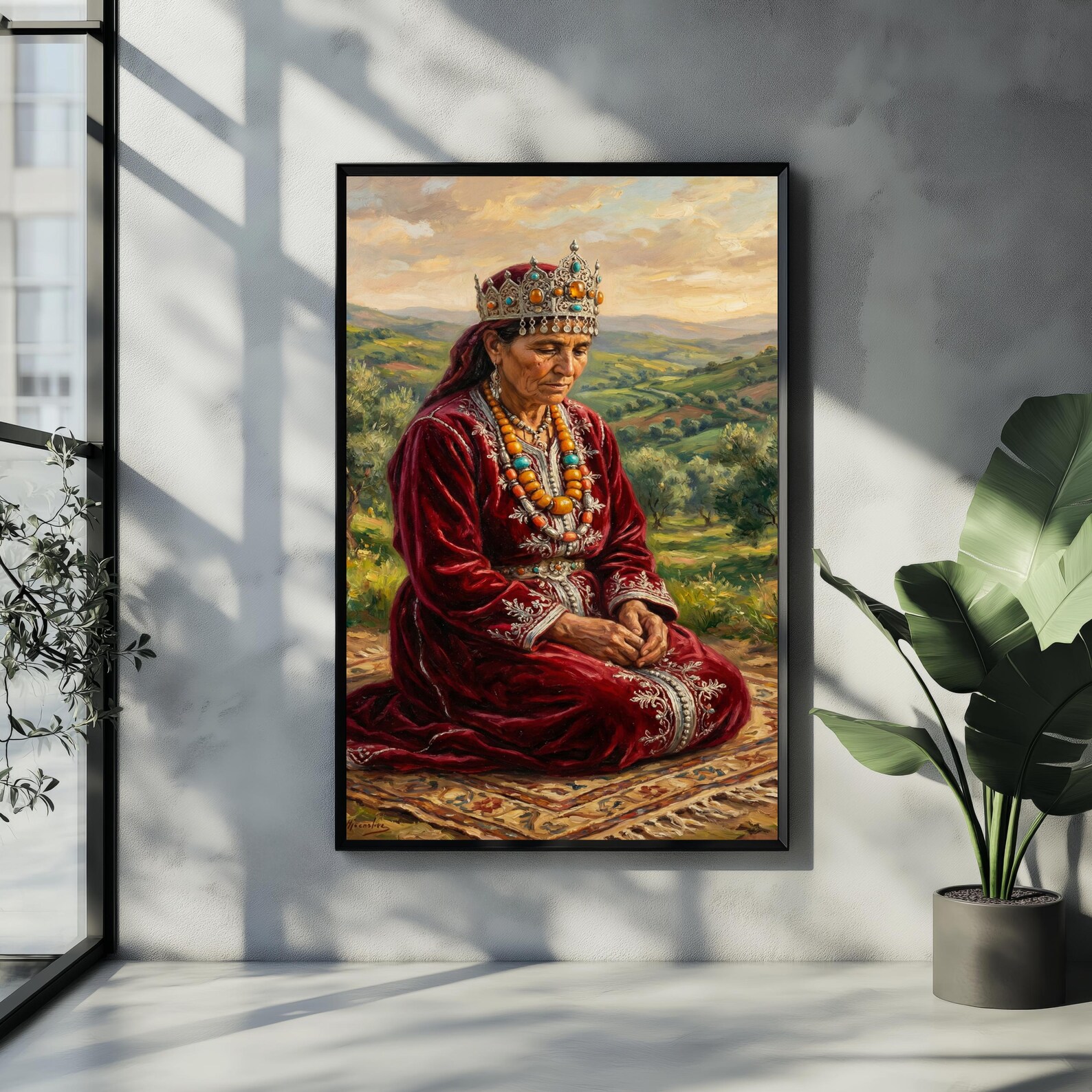 Amazigh Woman Vintage Oil Portrait Jewelry Set with Necklace