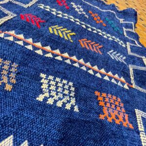 Berber Handmade Navy Blue Cashmere Geometric Carpet Rug