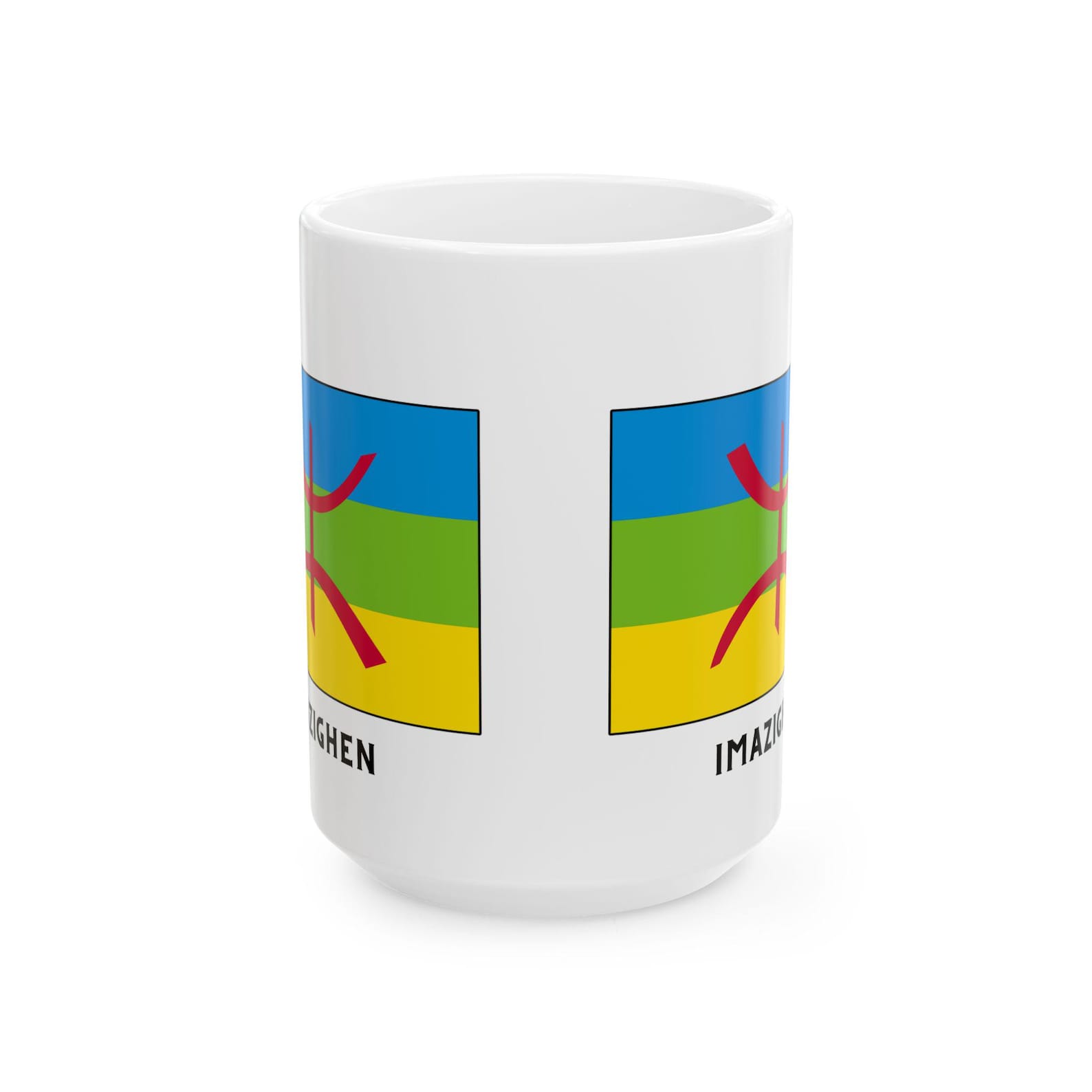 Berber Flag Tamazight White Ceramic Mug with Yaz Symbol