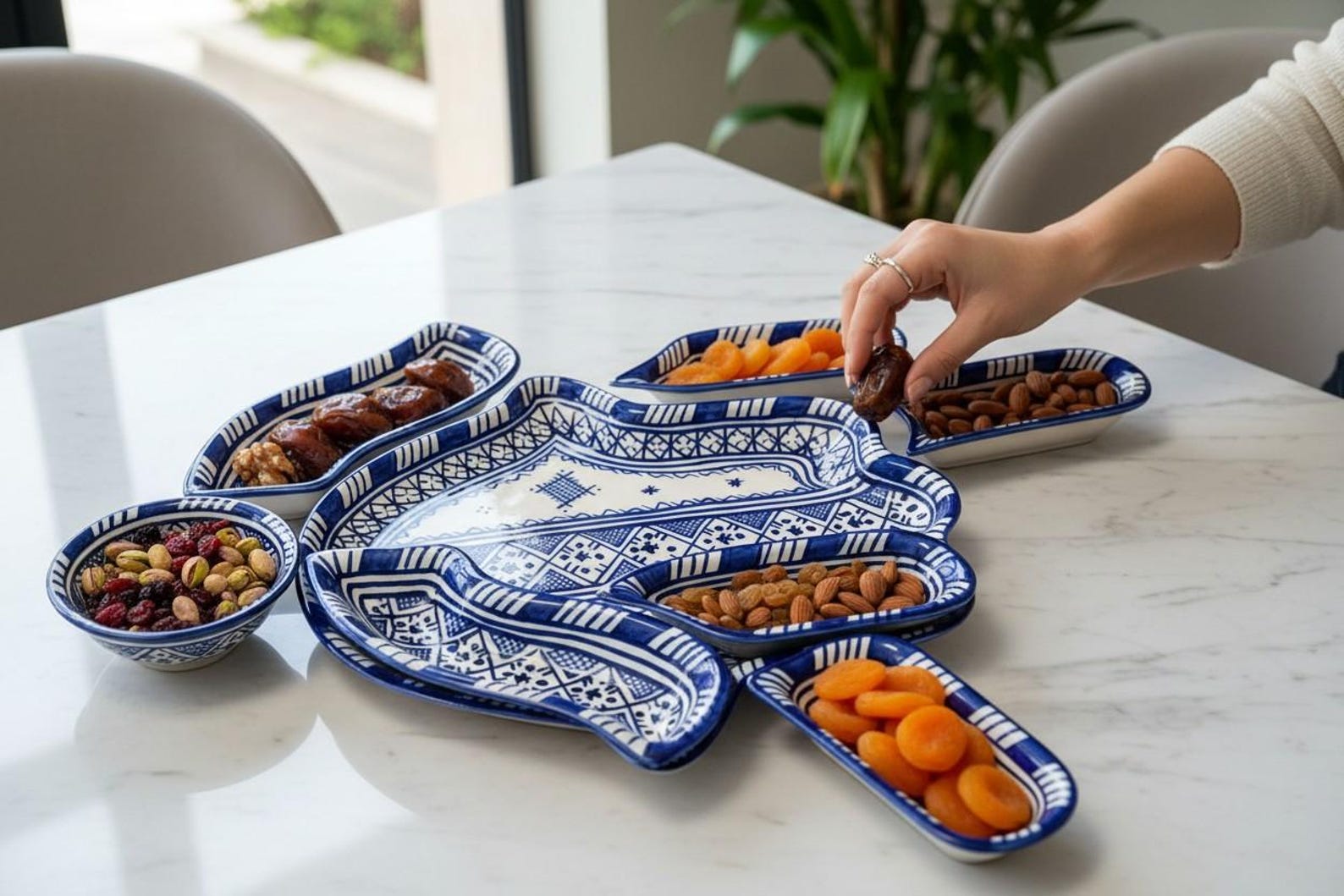 Amazigh Elegant Serving Set Pieces Handmade Ceramic Piece