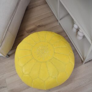 Berber Artisanal Leather Pouffe Handmade Delivered stuffed Pouf