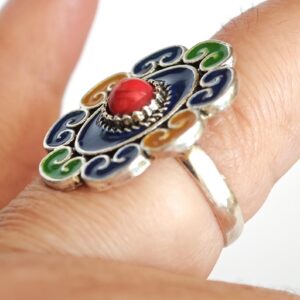 Amazigh Silver Tone Enamel Kabyle Adjustable métal Ring