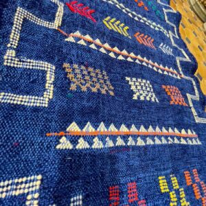 Berber Handmade Navy Blue Cashmere Geometric Carpet Rug