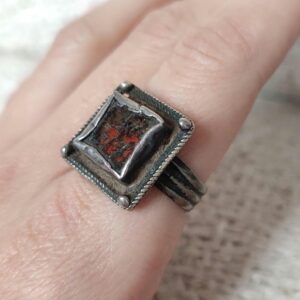Berber Ancient Square Silver Glass Ring With Heritage