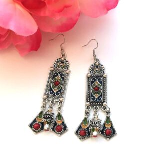 Traditional Kabyle Amazigh Berbères Three-Charm Colorful Dangle Earrings