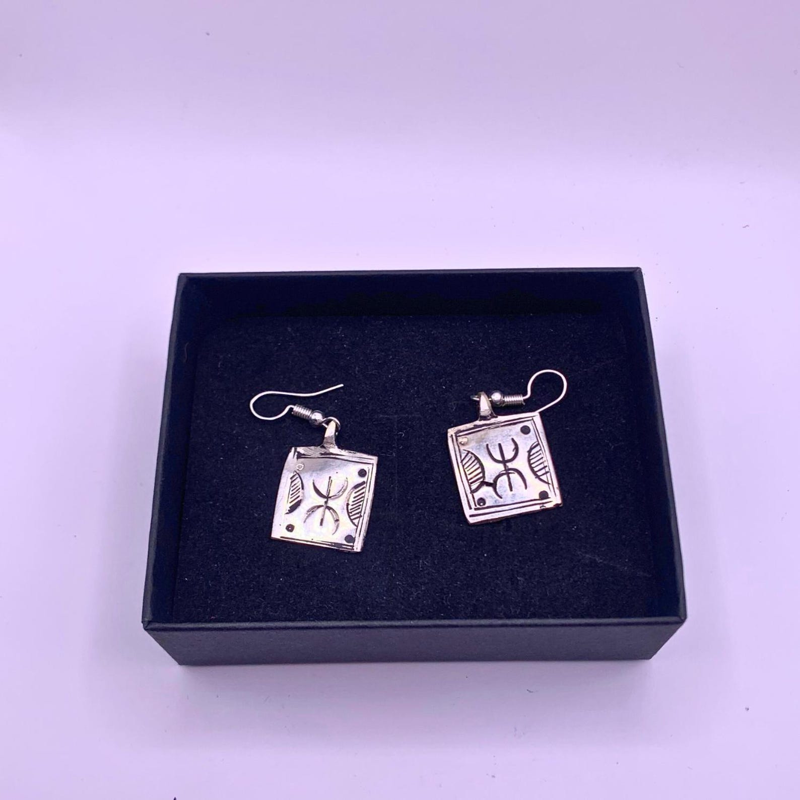 Vintage Tuareg Amazigh Berber Yaz Silver-Tone Geometric Drop Earrings