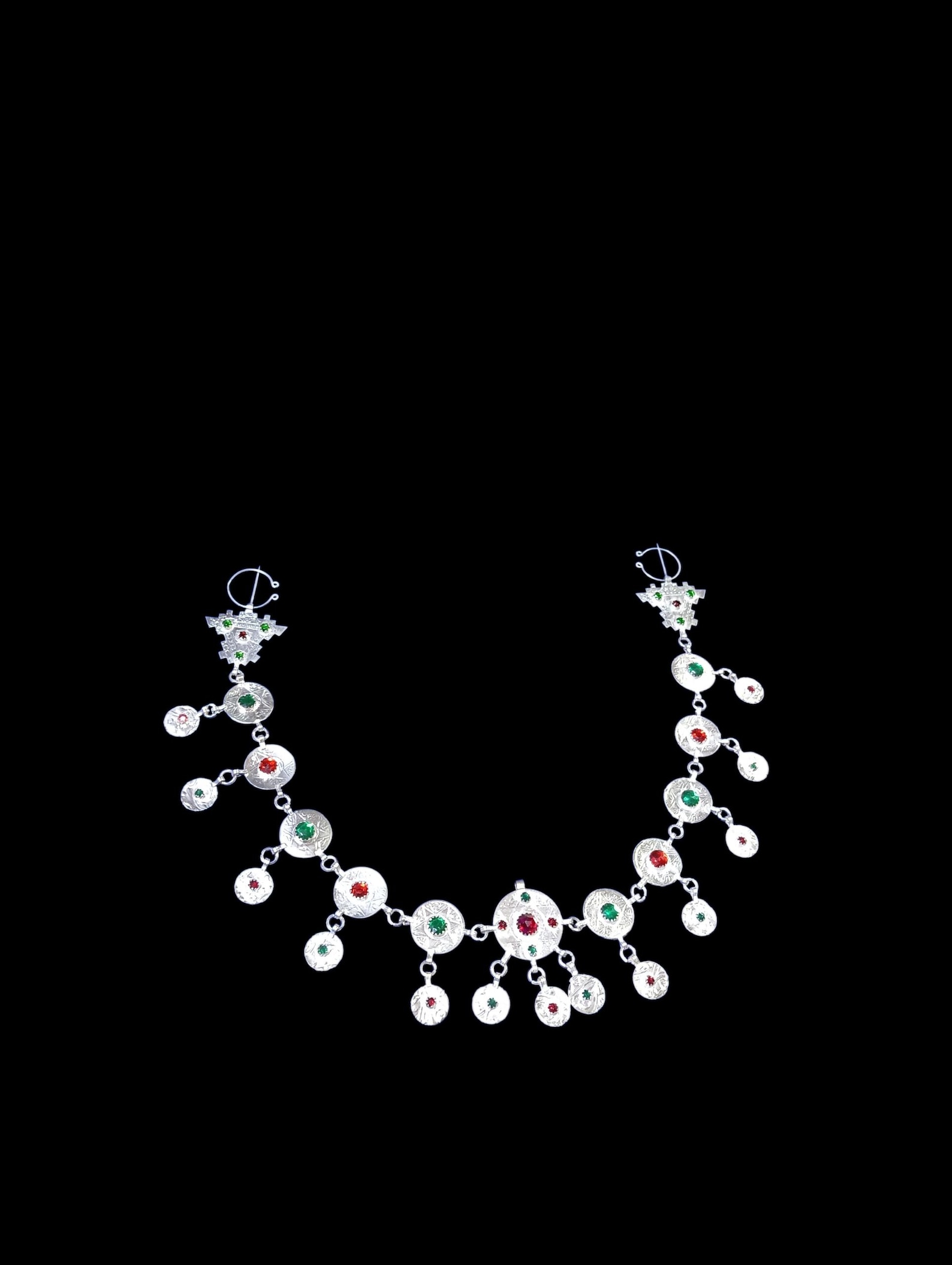 Handmade Amazigh Silver-Plated Necklace with Two Traditional Khelalat Pins