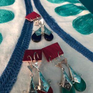 Amazigh Pure 925 Silver Tuareg Glass Silversmith Earrings
