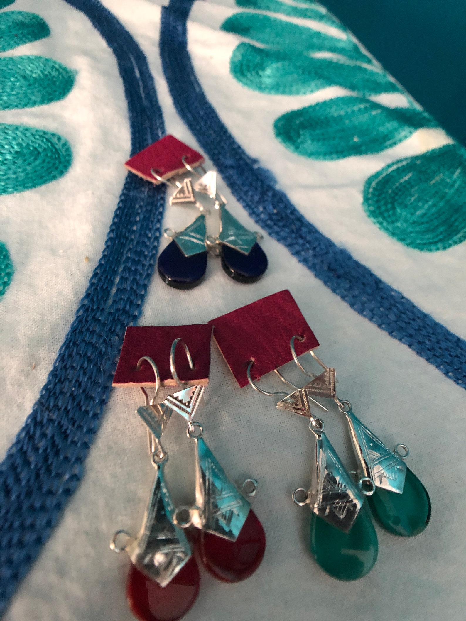 Amazigh Pure 925 Silver Tuareg Glass Silversmith Earrings