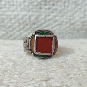 Amazigh Red glass and enamel ring size 11.5