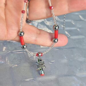 Amazigh Kabyle Handmade Stainless Steel Red Coral Enamel Necklace