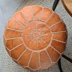 Amazigh Artisanal Leather Pouffe Handmade Delivered stuffed Pouf