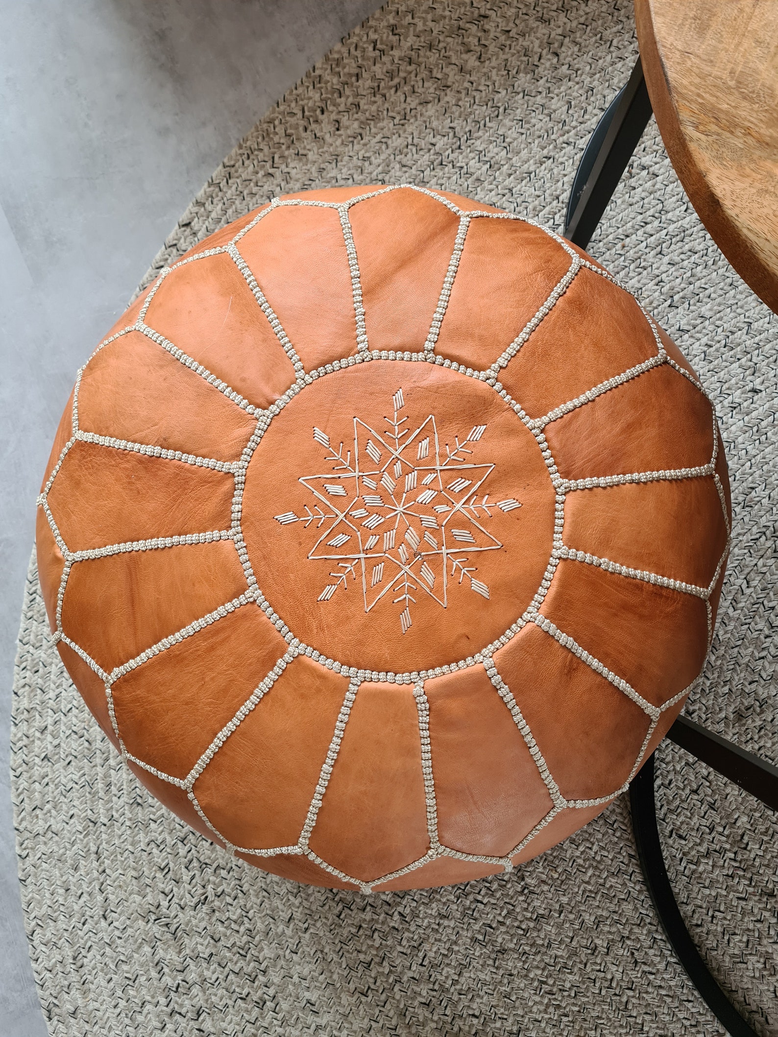 Amazigh Artisanal Leather Pouffe Handmade Delivered stuffed Pouf