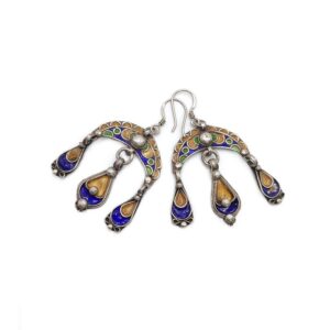 Berber Vintage enamel silver traditional Morocco Yellow earrings