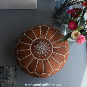 Amazigh Artisanal Leather Pouffe Handmade Delivered stuffed Pouf