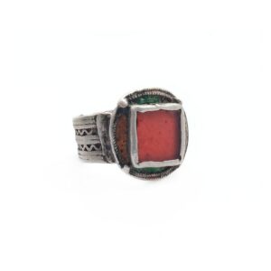 Amazigh Red glass and enamel ring size 11.5