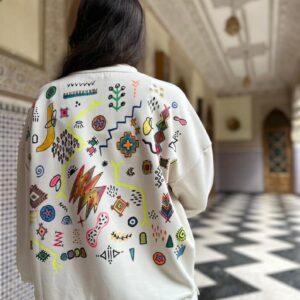 Berber Artika Hand-Painted Cotton Sweatshirt with Motifs Pull