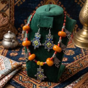 Amazigh Berber Enamel Jewelry Set with Necklace and Earrings