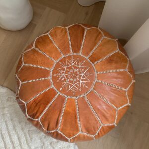 Berber Artisanal Leather Pouffe Handmade Delivered stuffed Pouf