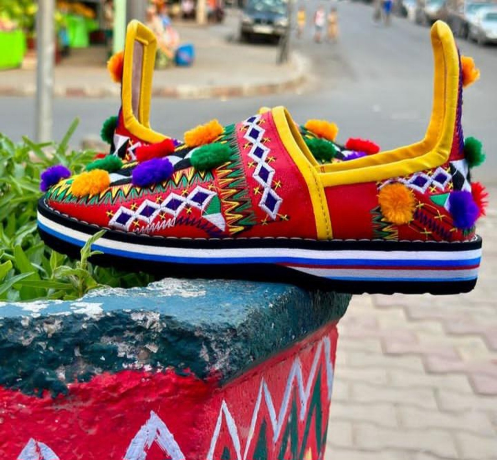 Amazigh Traditional s Colorful Handmade Embroidered Slippers Shoes