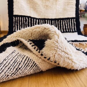 Custom Amazigh Berber Black and Ivory Wool Living Room Rug