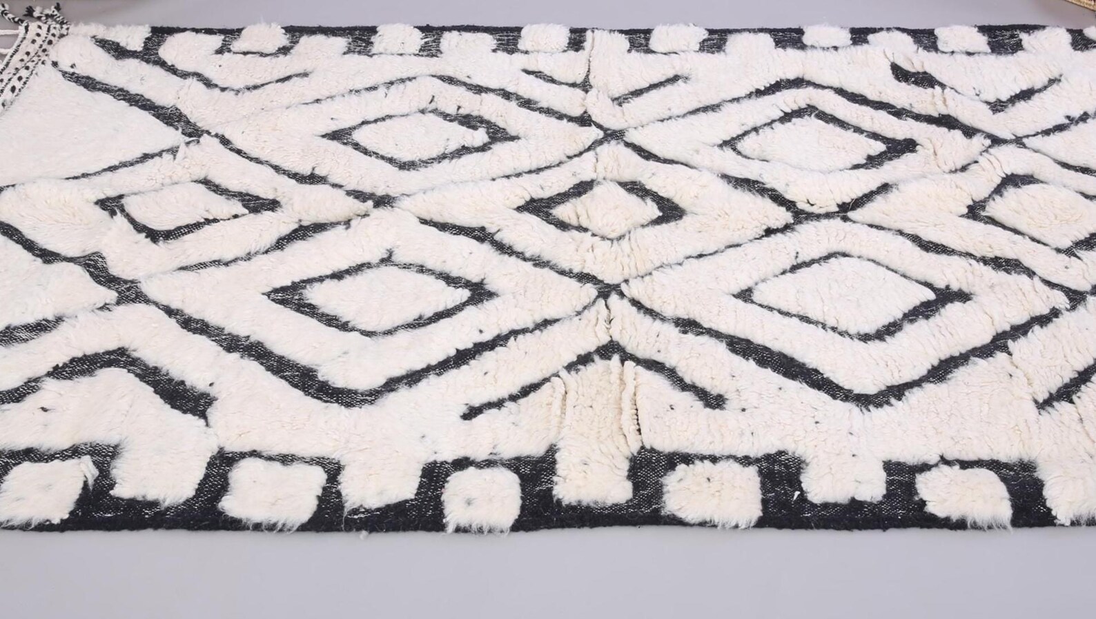 Custom Amazigh Berber Wool Neutral Living Room Geometric Handmade Rug