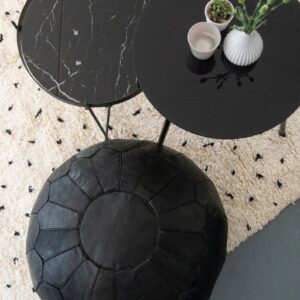 Berber Premium XL Scandinavian Leather Black Delivered Pouf
