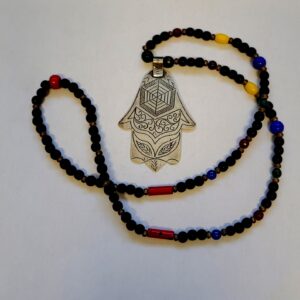 Amazigh Main de Fatima Silver Necklace with Glass Beads