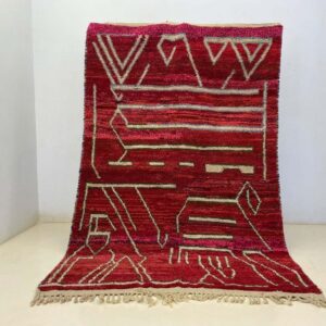 Berber Handwoven Red Wool Geometric Tribal Area Rug