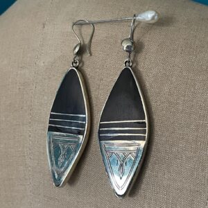 Amazigh Tuareg Mahogany Wood Sterling Silver Hand-Etched Earrings