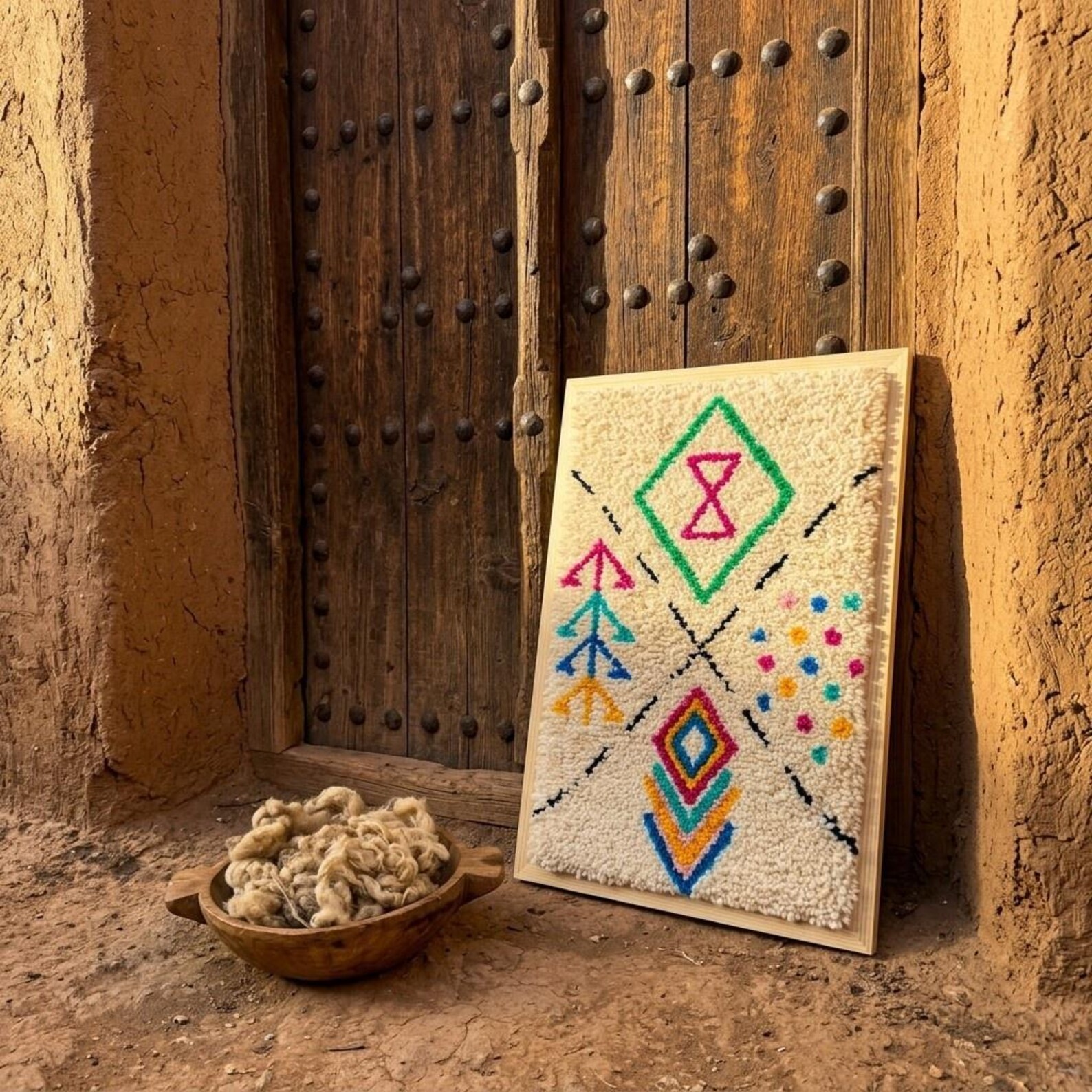 Berber Hand Knotted Symbol Wool Tapestry Wall Art