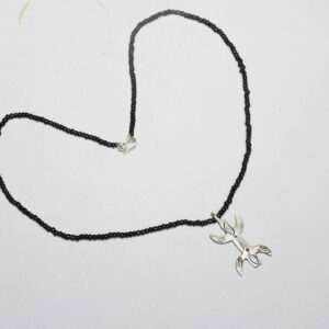 Amazigh Berber Tifinagh Yaz Symbol Silver Pendant Black Bead Necklace