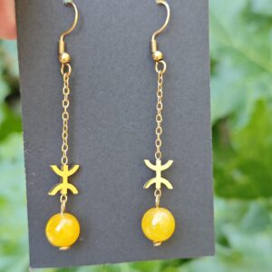 Amazigh Boucles d'oreilles YAZ tifinagh acier inoxydable avec pierres naturelles Adaptation moderne
