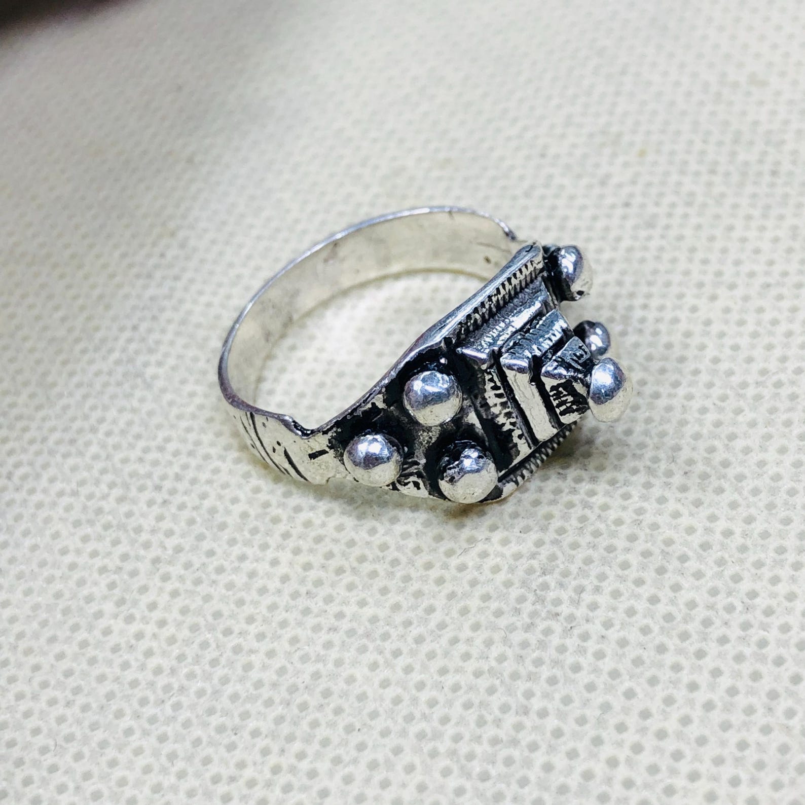 Handmade Amazigh Berber Solid Silver Geometric Pyramid Cone Ring