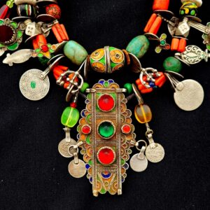 Amazigh Ancien Silver émaillé Necklace berbère deux rangs