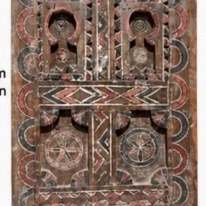 Antique Amazigh Berber Carved Wood Door Panel Wall Art