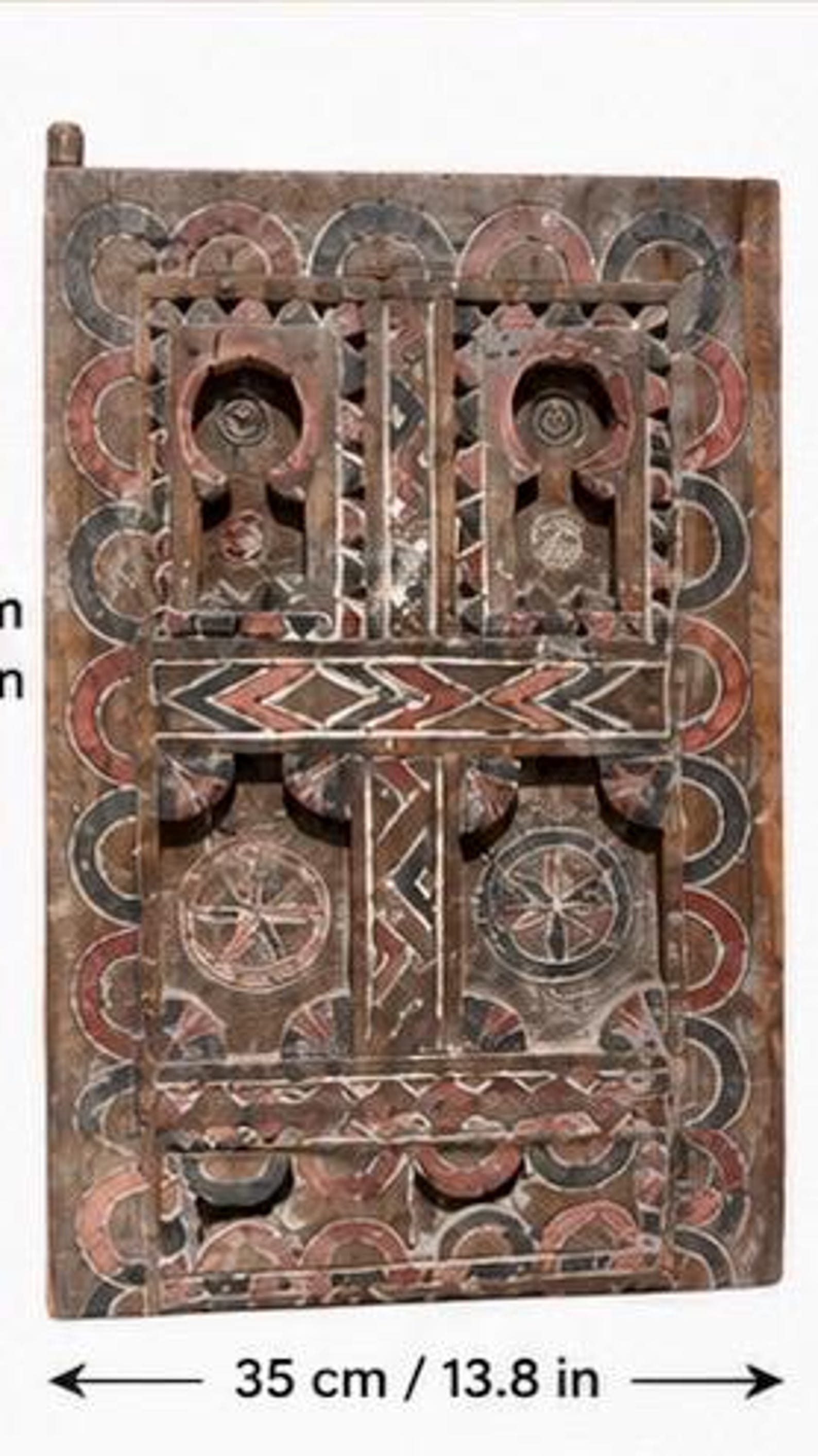 Antique Amazigh Berber Carved Wood Door Panel Wall Art