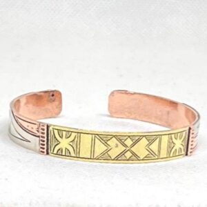 Berber Handmade Gold Brass Engraved Adjustable Symbol Bracelet