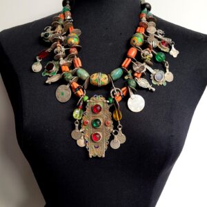 Amazigh Ancien Silver émaillé Necklace berbère deux rangs