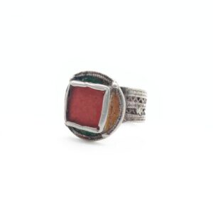 Amazigh Red glass and enamel ring size 11.5