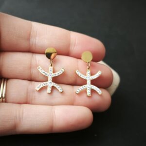 Amazigh Kabyle Berber Tifinagh Yaz Sparkling Gold Drop Earrings