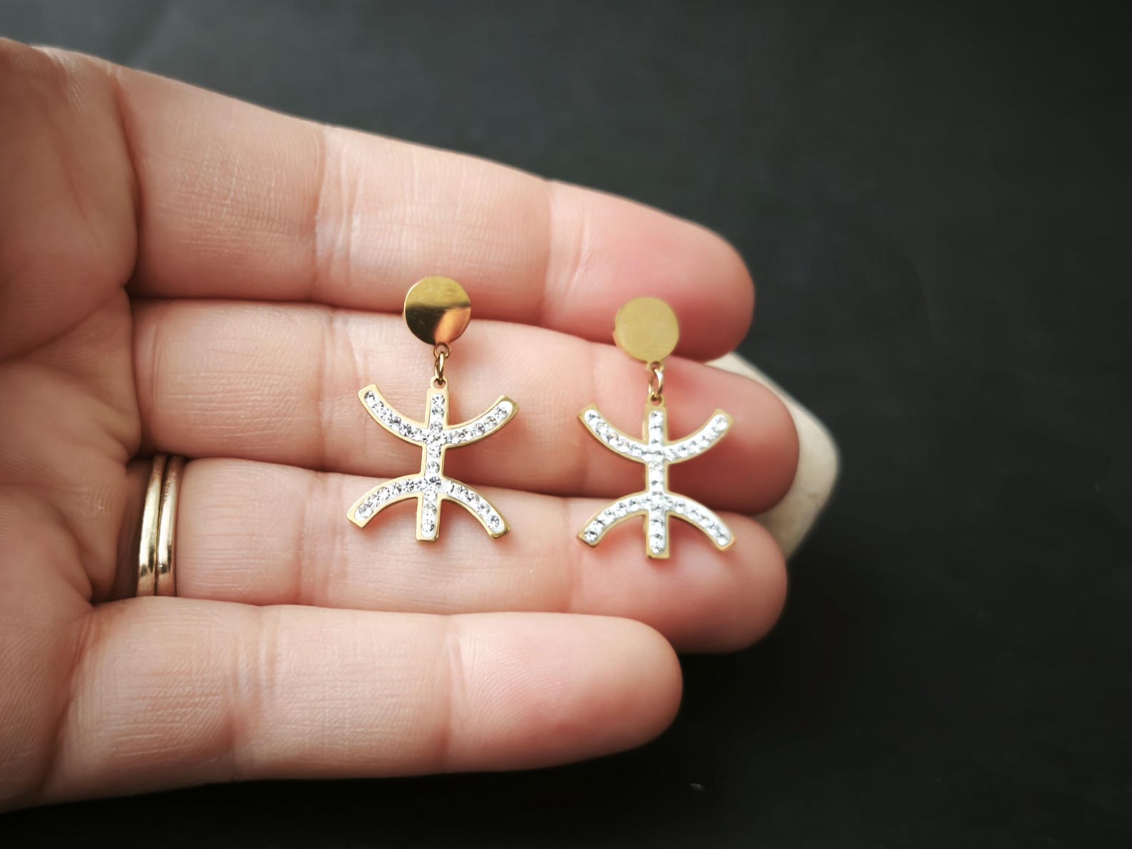 Amazigh Kabyle Berber Tifinagh Yaz Sparkling Gold Drop Earrings