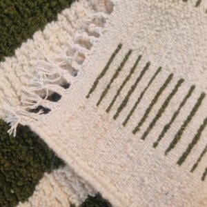 Amazigh Olive Green Striped Thread Handmade Custom Rug
