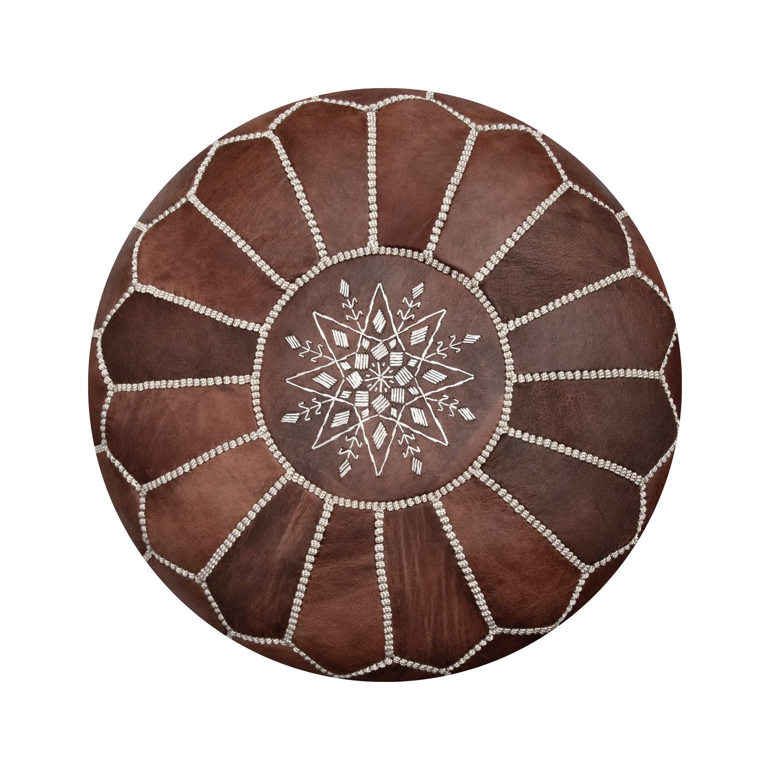 Amazigh Artisanal Leather Handmade Delivered stuffed Ottoman Pouf